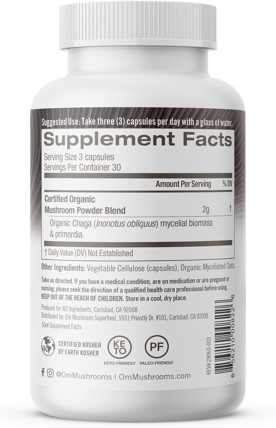 90-Count Om Mushroom Superfood Chaga Capsules: US-Grown Immune Support & Antioxidants