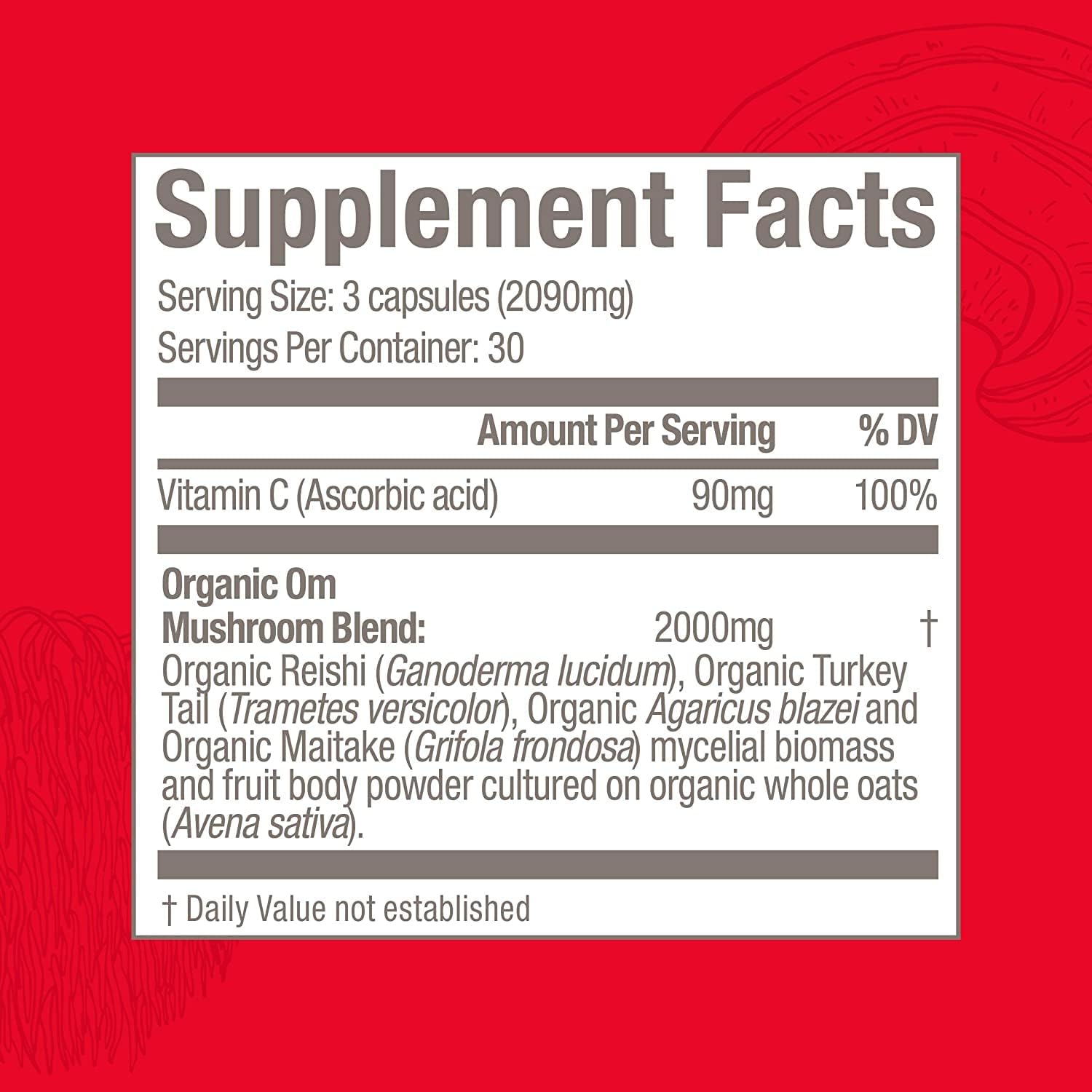 90-Count Om Mushroom Superfood Immune Defense Capsules with Reishi, Turkey Tail, Maitake, and Agaricus Blazei, Vegan Supplement with Vitamin C for 30 Days
