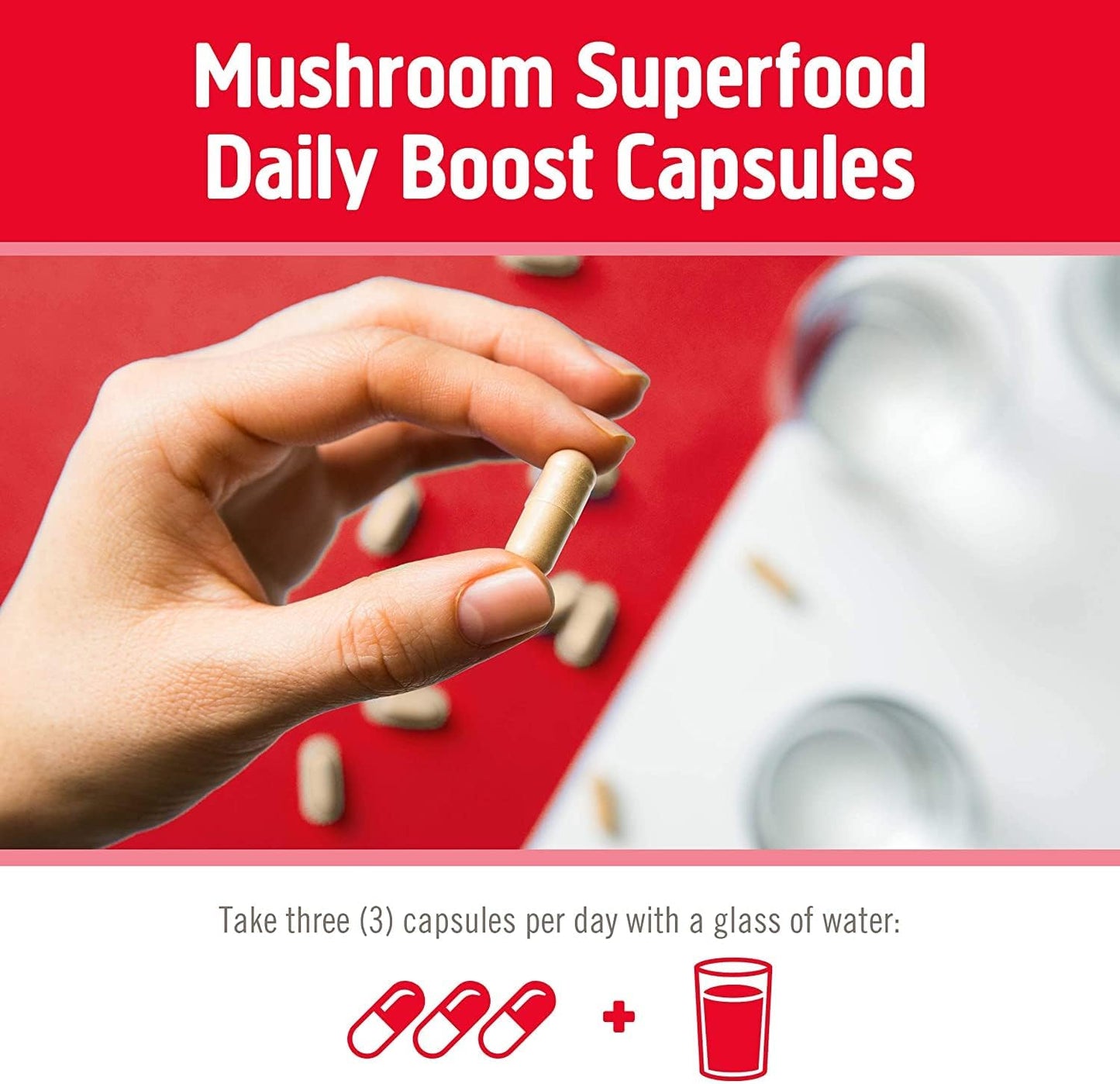 90-Count Om Mushroom Superfood Immune Defense Capsules with Reishi, Turkey Tail, Maitake, and Agaricus Blazei, Vegan Supplement with Vitamin C for 30 Days