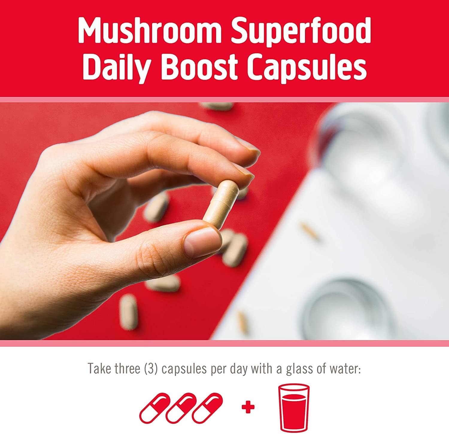 90-Count Om Mushroom Superfood Immune Defense Capsules with Reishi, Turkey Tail, Maitake, and Agaricus Blazei, Vegan Supplement with Vitamin C for 30 Days