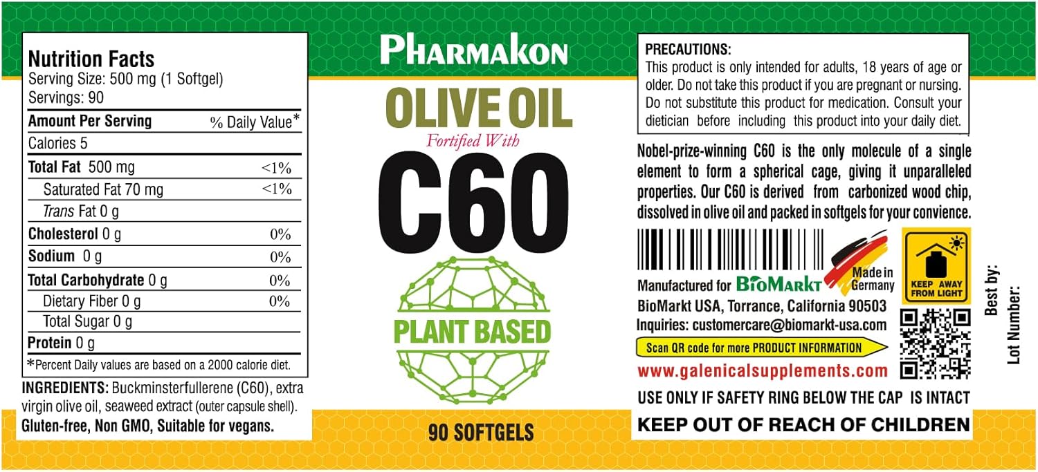 90 Count Plant-Based Olive Oil Capsules Enriched with PHARMAKON C60