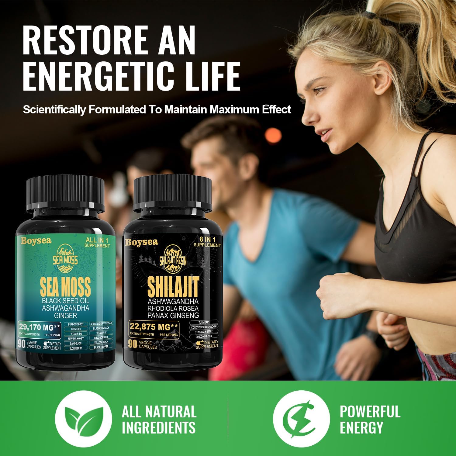 90 Count Sea Moss and Shilajit Superfood Supplement Bundle - Black Seed Oil, Ashwagandha - 1 Pack