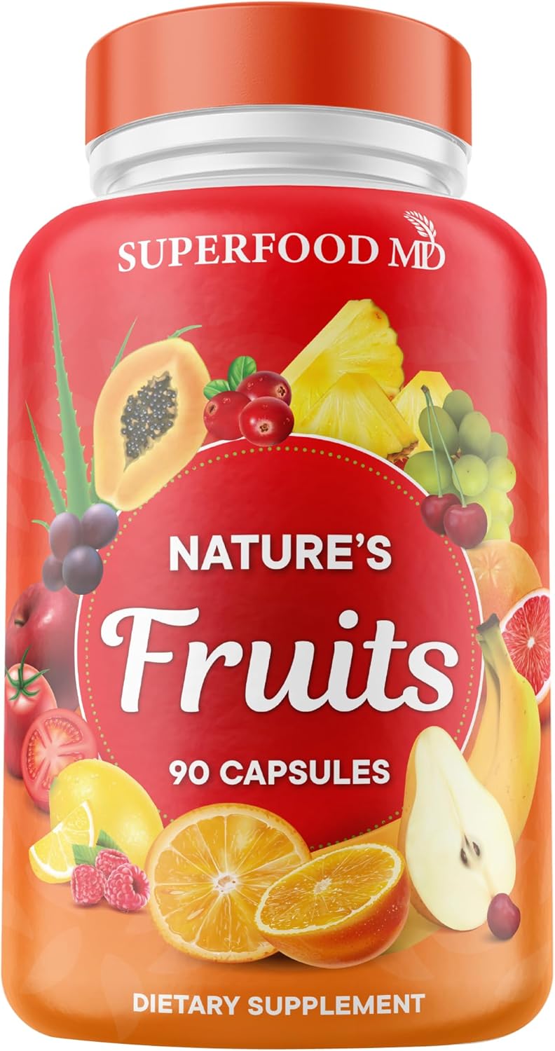 90 Count Superfood MD Fruits Capsules - Energy Boosting Supplement with High Lycopene, Vitamins, and Minerals - Made in the USA