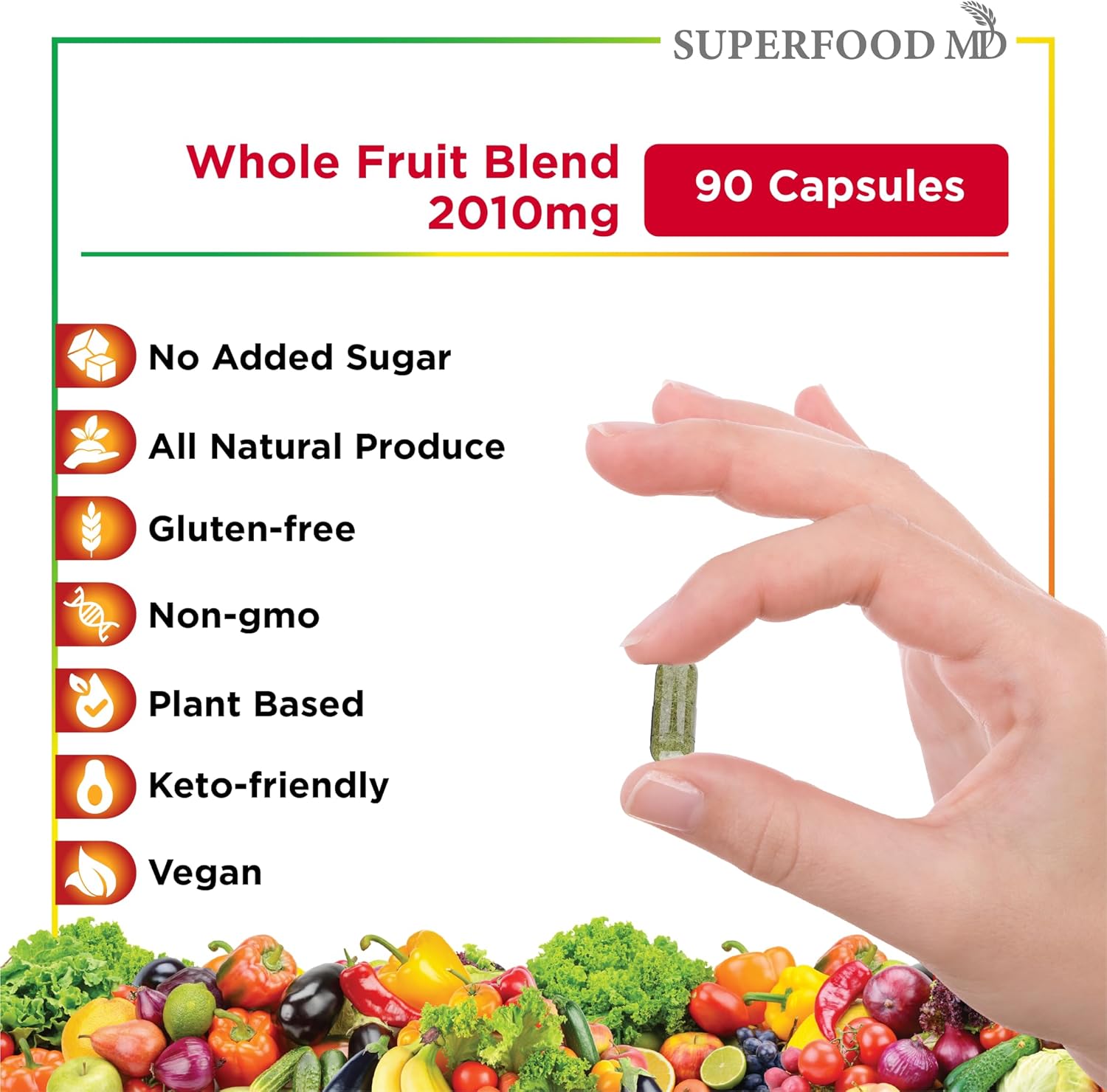 90 Count Superfood MD Fruits Capsules - Energy Boosting Supplement with High Lycopene, Vitamins, and Minerals - Made in the USA