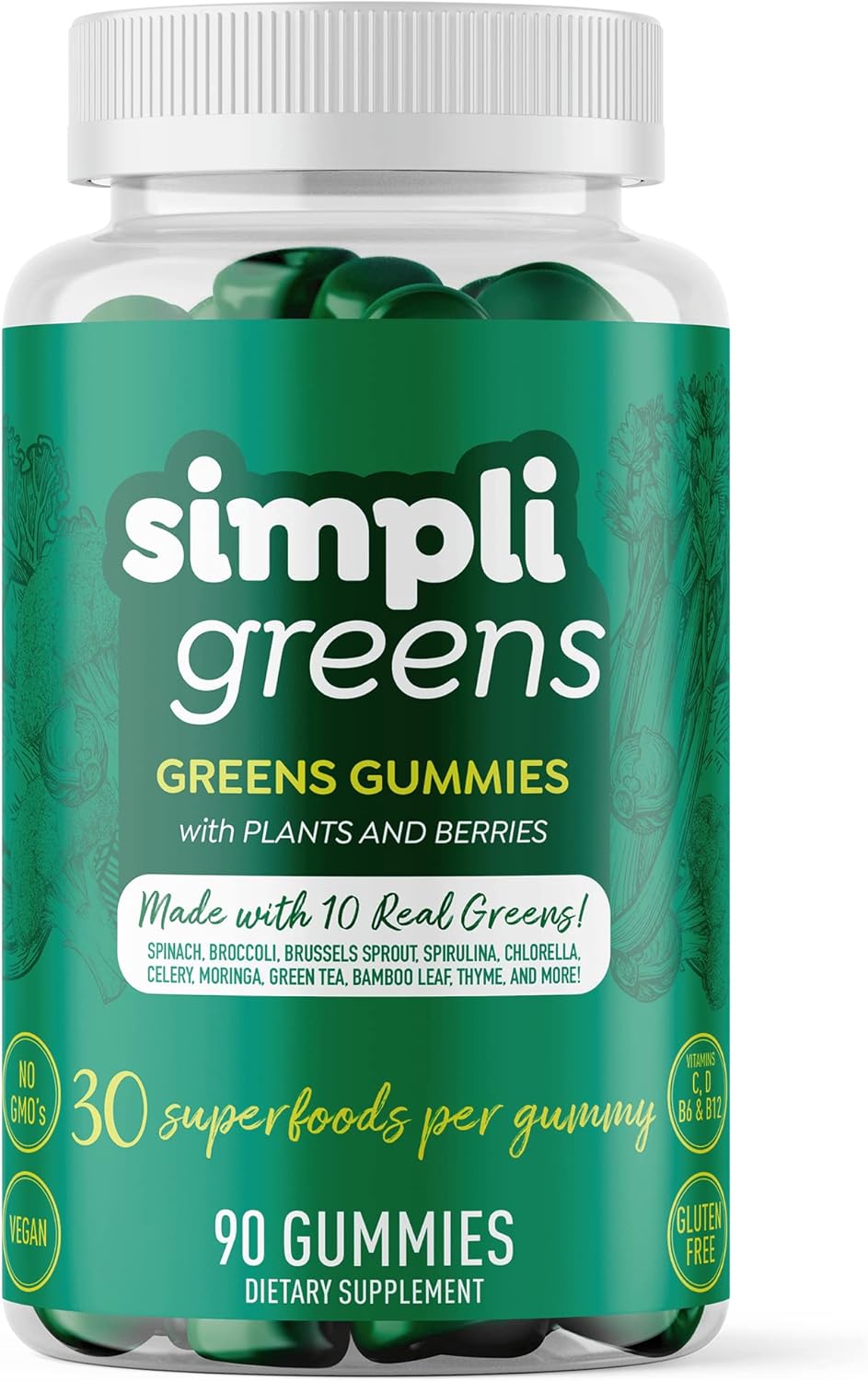 90 Count Vegan-Friendly Superfood Gummy Vitamins by SIMPLI GREENS