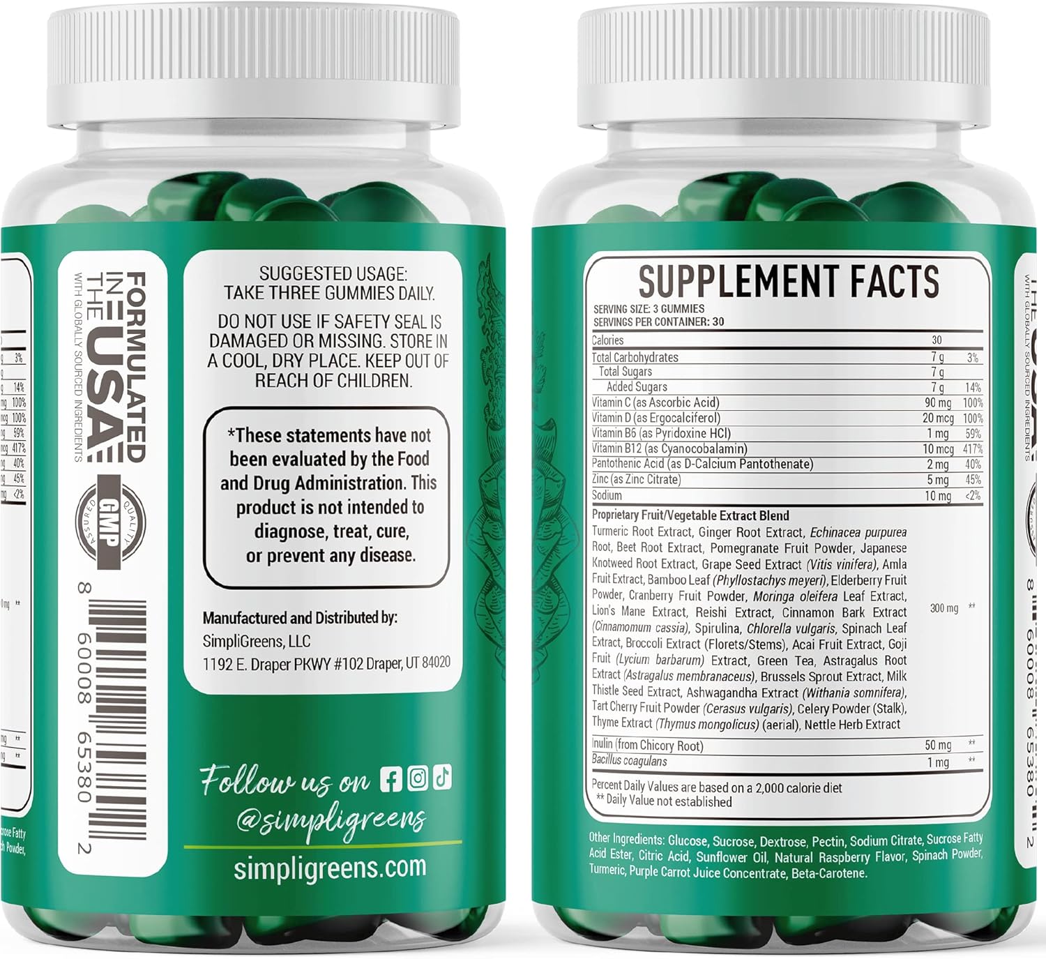 90 Count Vegan-Friendly Superfood Gummy Vitamins by SIMPLI GREENS