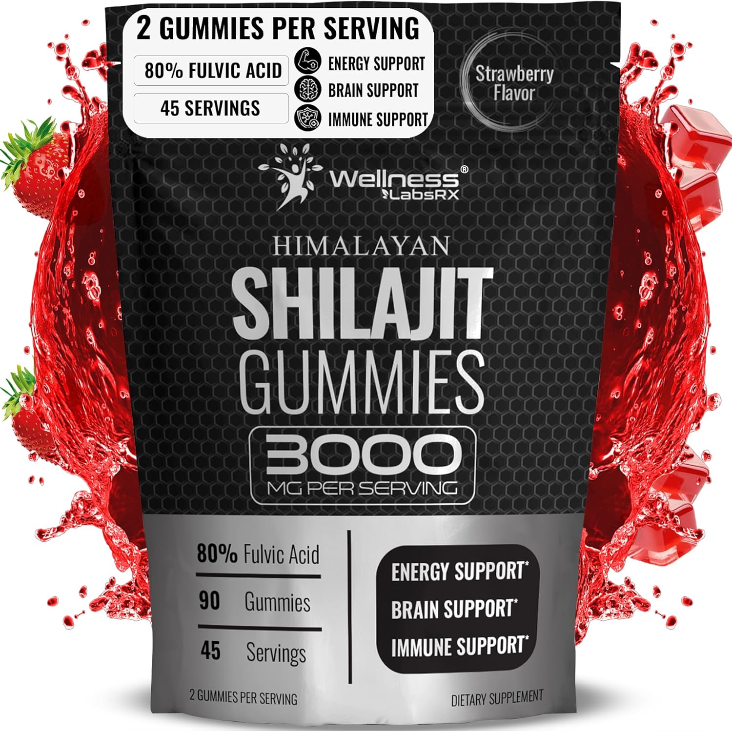 90 Count Wellness LabsRX Pure Himalayan Shilajit Gummies for Natural Wellness