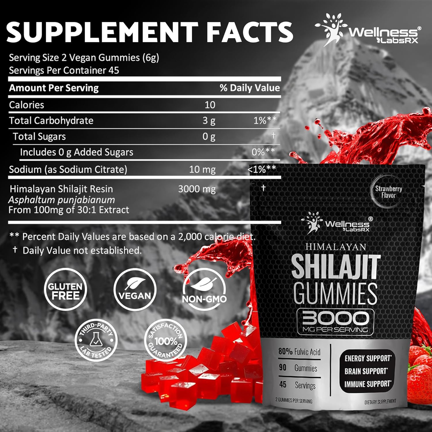 90 Count Wellness LabsRX Pure Himalayan Shilajit Gummies for Natural Wellness