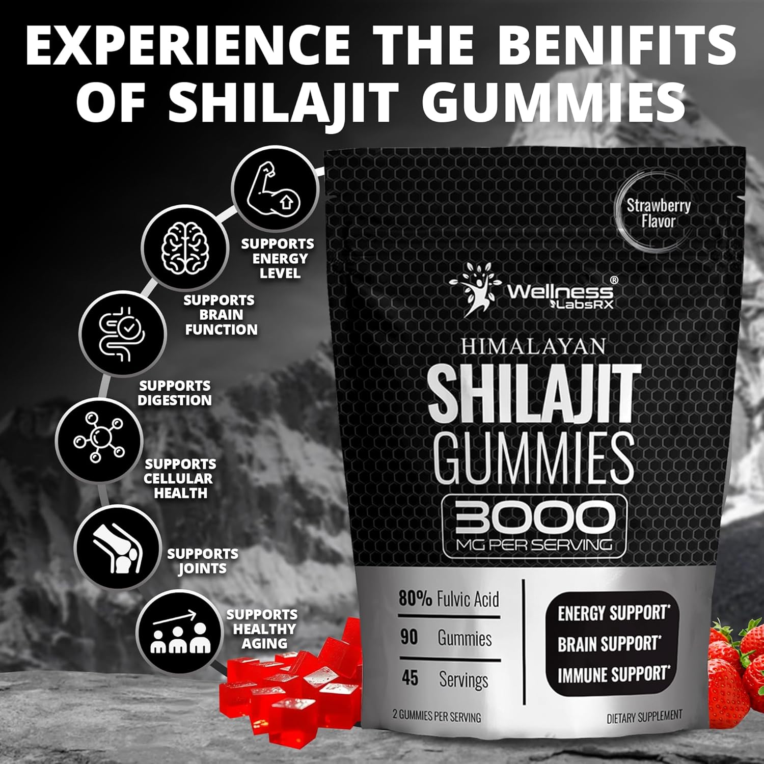 90 Count Wellness LabsRX Pure Himalayan Shilajit Gummies for Natural Wellness
