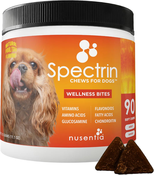 90 ct NUSENTIA Chew Vitamins for Dogs with Glucosamine, Antioxidants, Omega-3 for Joint, Skin, Liver, Heart Health - Spectrin