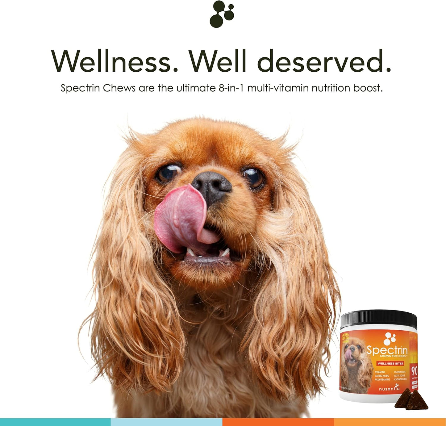 90 ct NUSENTIA Chew Vitamins for Dogs with Glucosamine, Antioxidants, Omega-3 for Joint, Skin, Liver, Heart Health - Spectrin