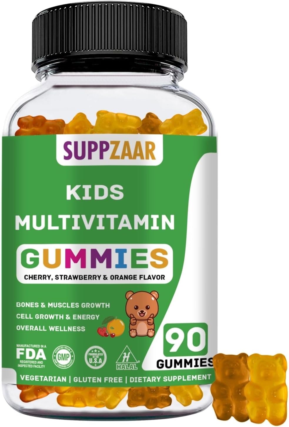 90 Ct SUPPZAAR Kids Multivitamin Gummies | Vegetarian & Non-GMO | Gluten-Free Gummy Vitamins for Kids | 45-90 Day Supply