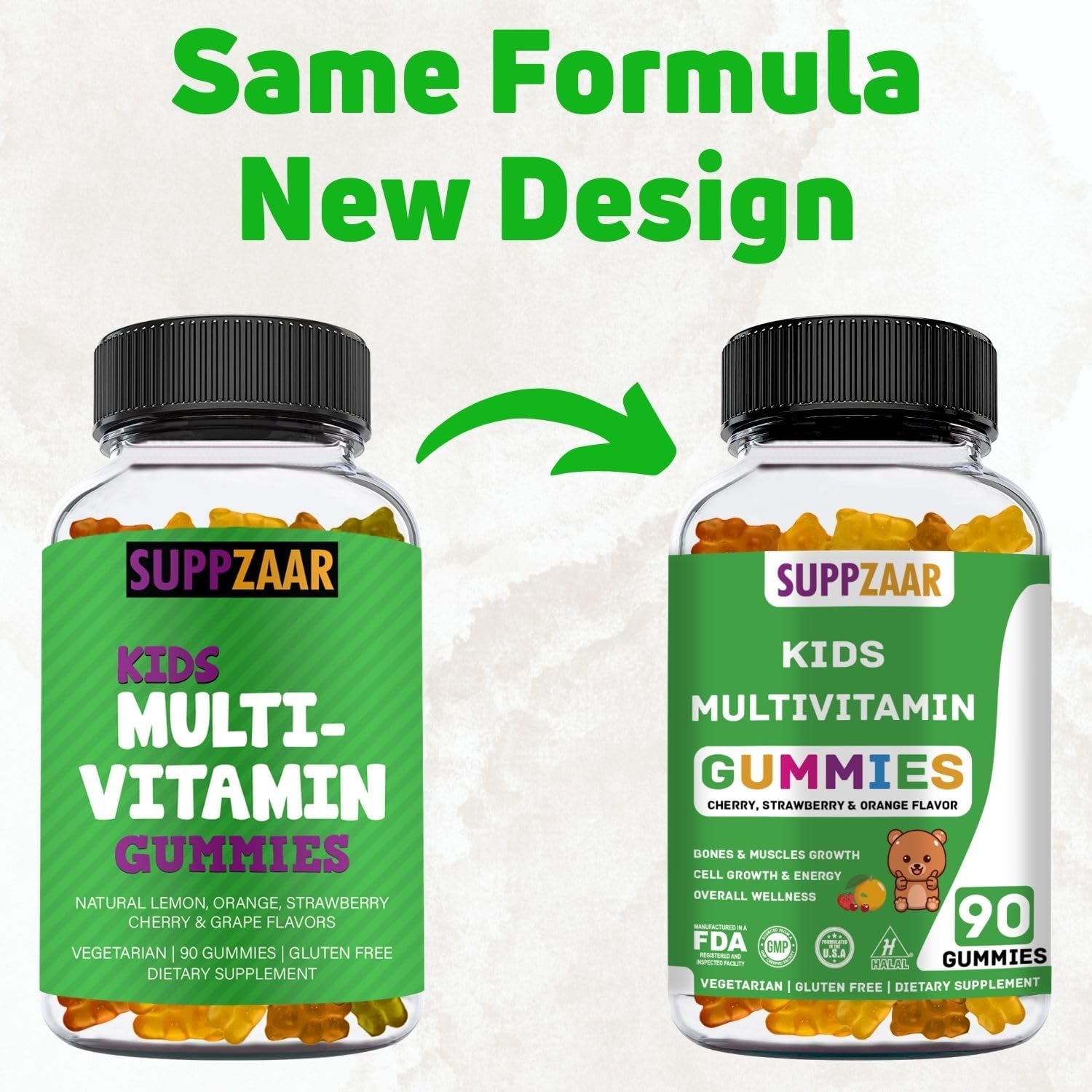 90 Ct SUPPZAAR Kids Multivitamin Gummies | Vegetarian & Non-GMO | Gluten-Free Gummy Vitamins for Kids | 45-90 Day Supply