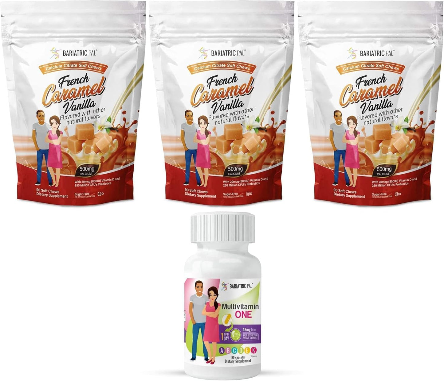90-Day Bariatric Vitamin Bundle: Multivitamin + Iron & Calcium Soft Chews with Probiotics