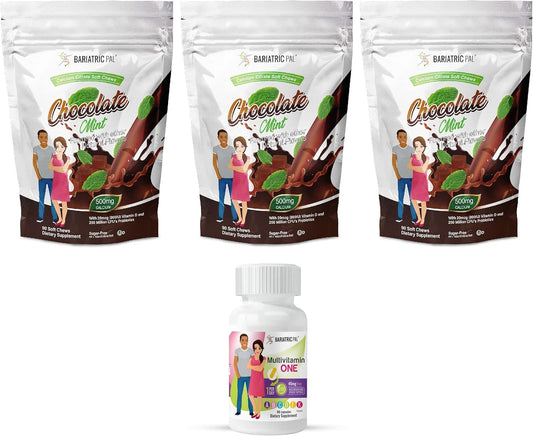 90-Day Bariatric Vitamin Bundle: Multivitamin with Iron and Calcium Citrate Soft Chews (Chocolate Mint)