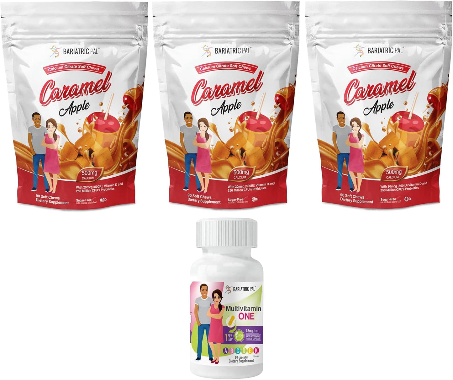 90-Day Bariatric Vitamin Bundle with Multivitamin and Calcium Citrate Soft Chews - Caramel Apple Flavor