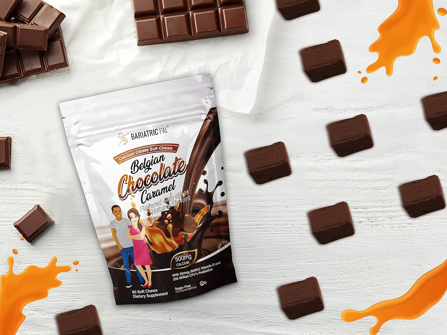 90-Day Bariatric Vitamin Bundle with Multivitamin Capsule (45mg Iron, Calcium Citrate) and Probiotic Soft Chews - Belgian Chocolate Caramel Flavor