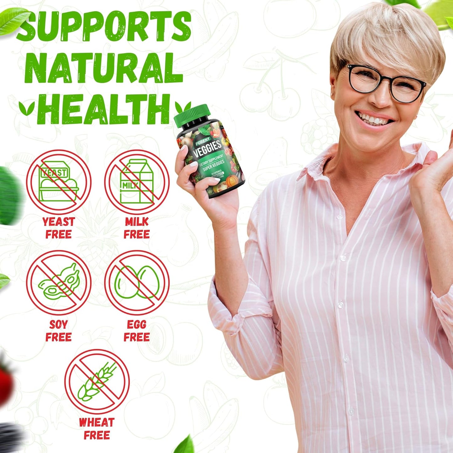 90 Forent Fruits & Veggies Capsules - Superfood Supplement with High Lycopene Vitamins & Minerals for Energy and Immune Support - USA-Made