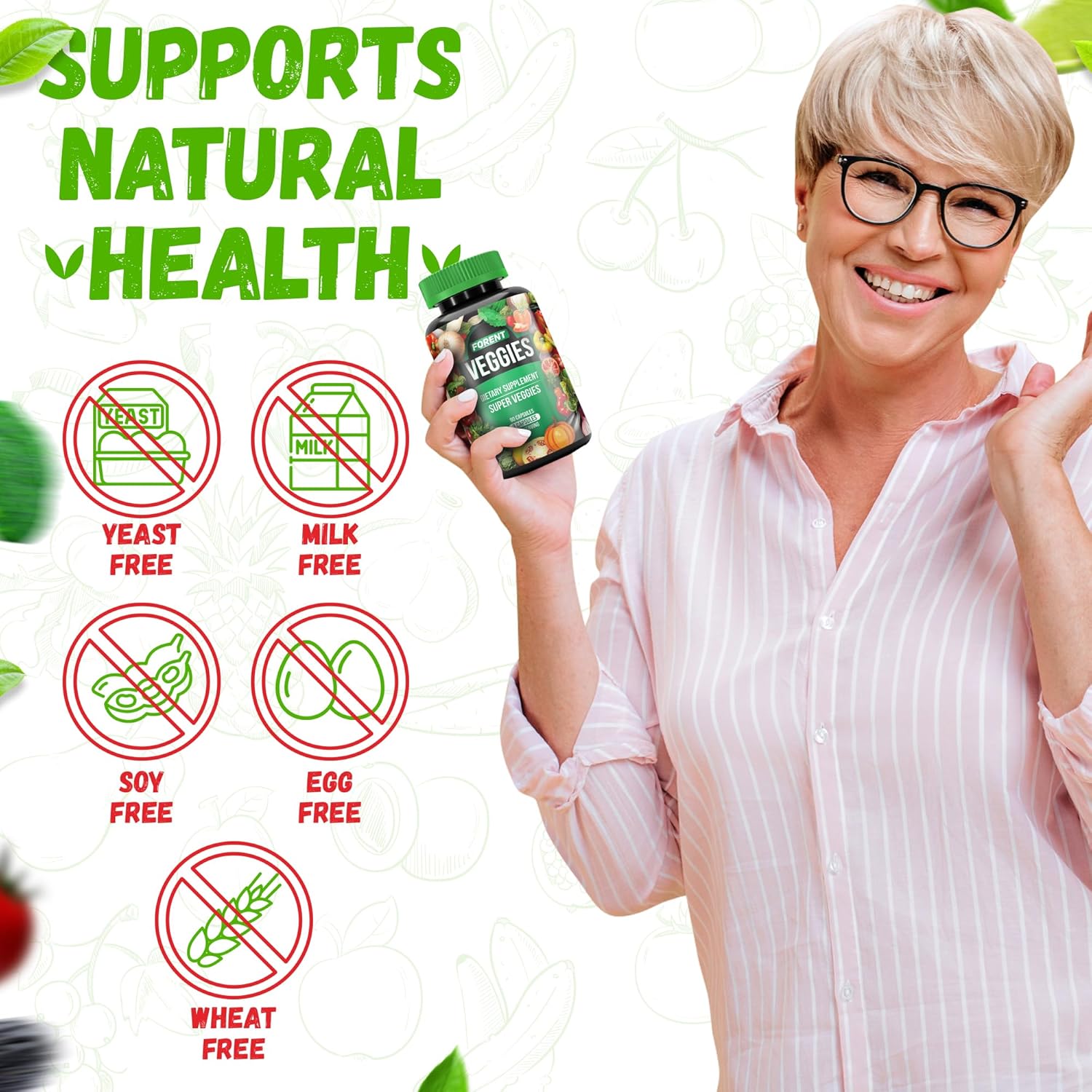 90 Forent Fruits & Veggies Capsules - Superfood Supplement with High Lycopene Vitamins & Minerals for Energy and Immune Support - USA-Made