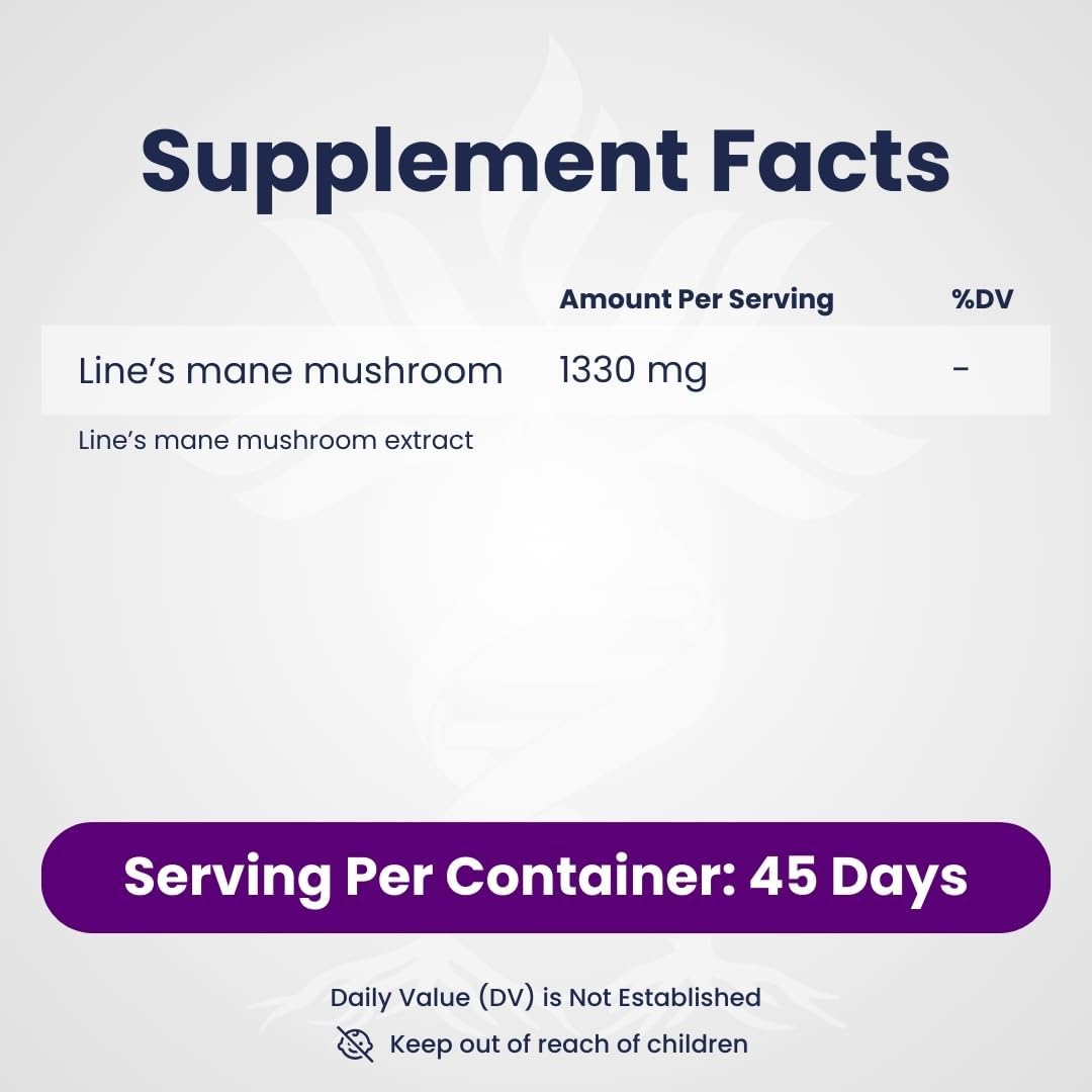 90 Lions Mane Mushroom Cognition Capsules - Brain Supplement for Focus, Memory & Clarity