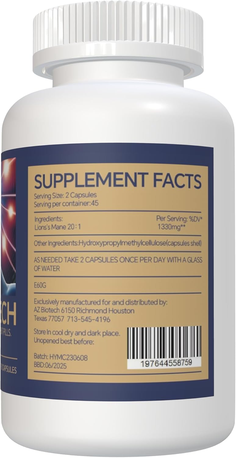 90 Lions Mane Mushroom Cognition Capsules - Brain Supplement for Focus, Memory & Clarity