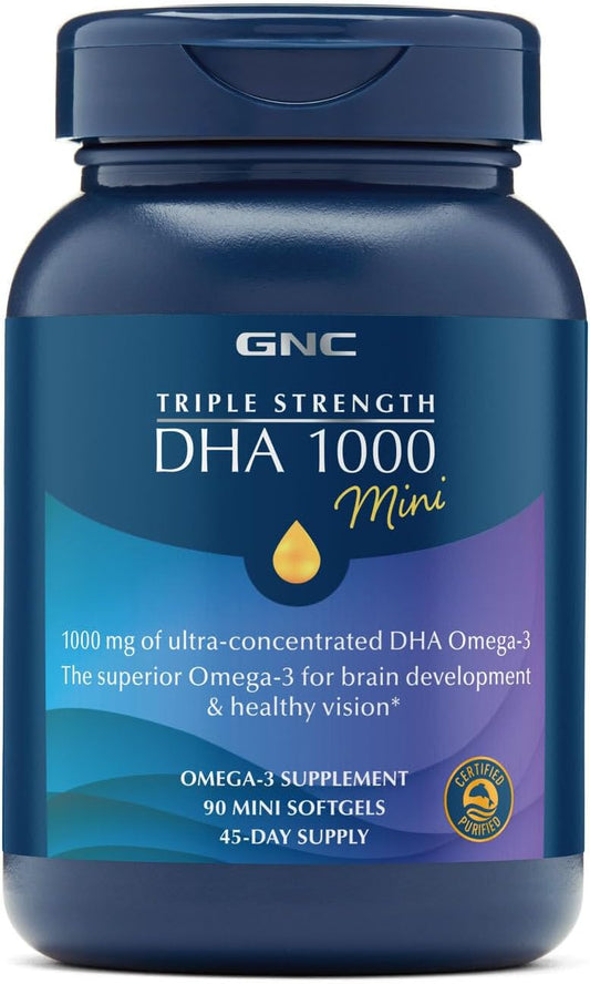 90 Mini Softgels GNC Triple Strength DHA 1000 Mini for Joint, Skin, Eye, and Heart Health - High Potency Omega-3 Supplement - BoostGo Australia