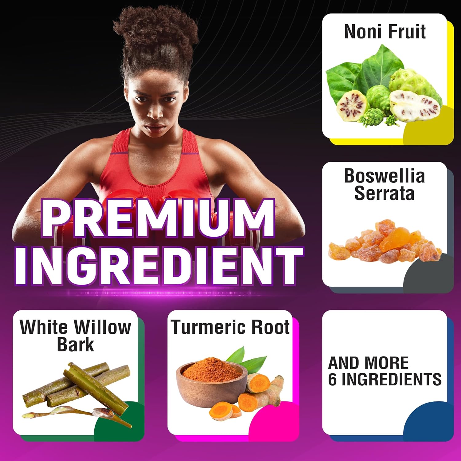 90 Noni Capsules with Boswellia, White Willow Bark, Turmeric, Ginger Root - 3 Month Supply