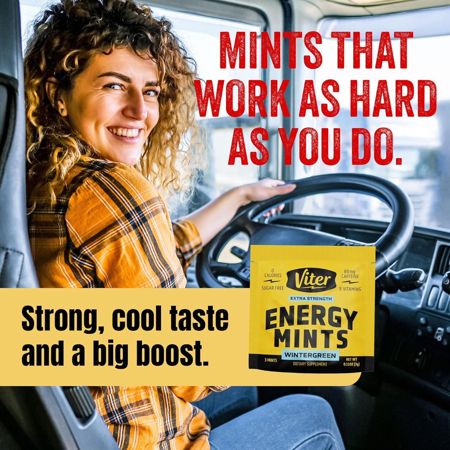 90 Pieces Viter Energy Caffeine Mints 80mg Extra Strength - Wintergreen Flavor, Sugar-Free Vegan Breath Mint with B Vitamins. Fast Alertness and Focus Booster.