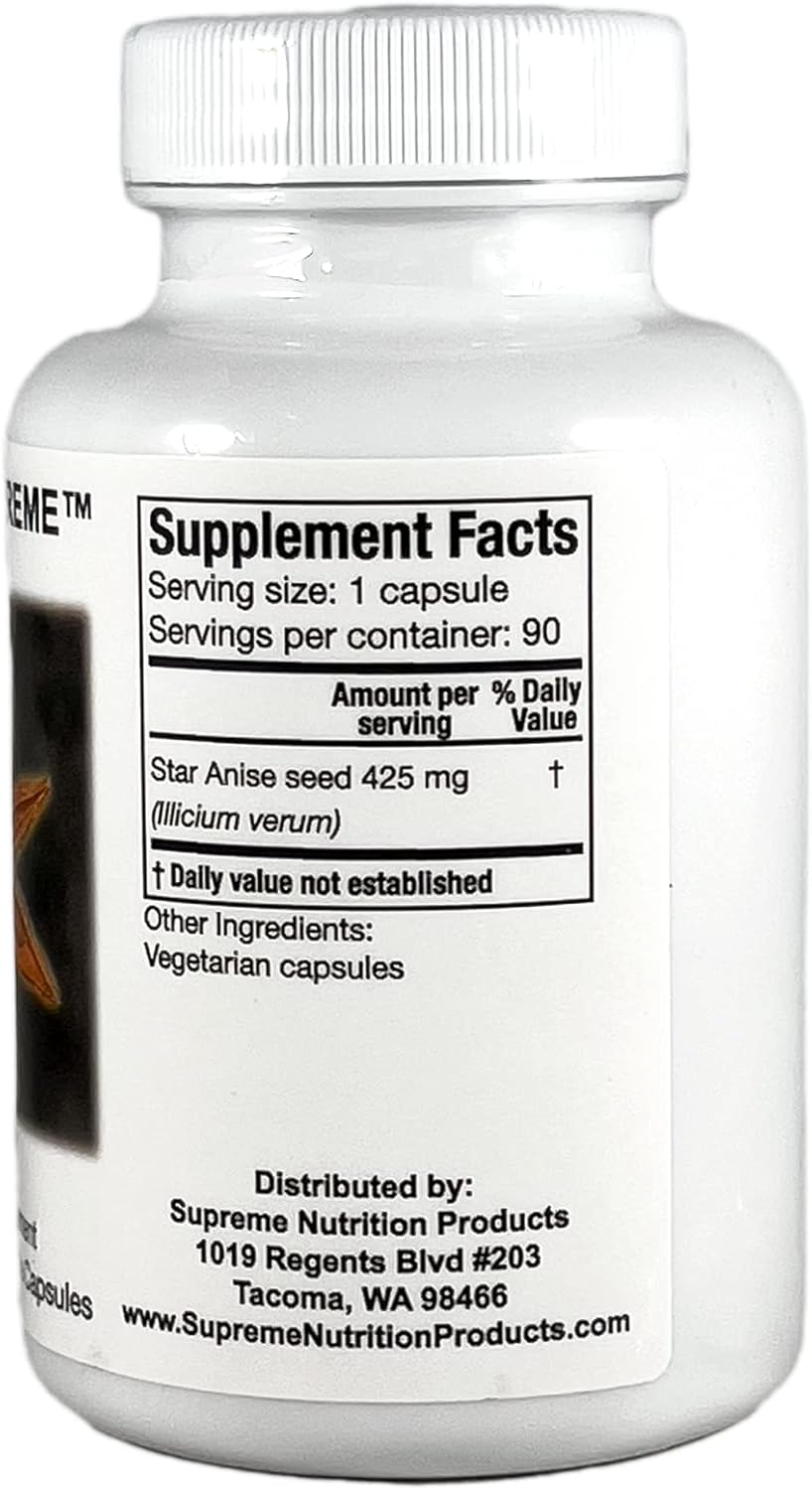 90 Pure Star Anise Vegetarian Capsules by Supreme Nutrition Products - Illicium Supplement