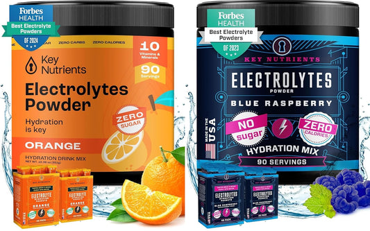 90 Servings Multivitamin Electrolytes Powder Bundle - Tangy Orange & Sweet Blue Raspberry Flavors - Sugar & Calorie Free - Hydration, Endurance, Energy - USA Made