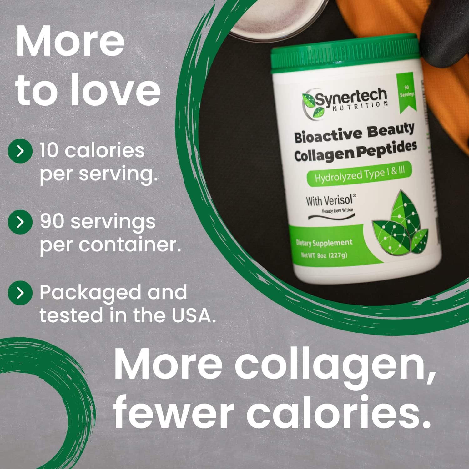 90 Servings of SYNERTECH NUTRITION Bioactive Collagen Peptides Powder - Type I & III with VERISOL - Non-GMO, Grass Fed, Gluten Free, Keto-Friendly