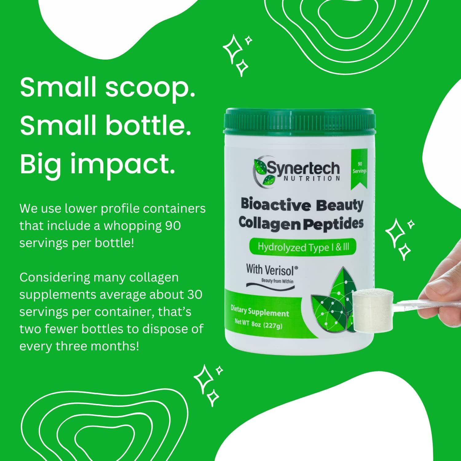 90 Servings of SYNERTECH NUTRITION Bioactive Collagen Peptides Powder - Type I & III with VERISOL - Non-GMO, Grass Fed, Gluten Free, Keto-Friendly