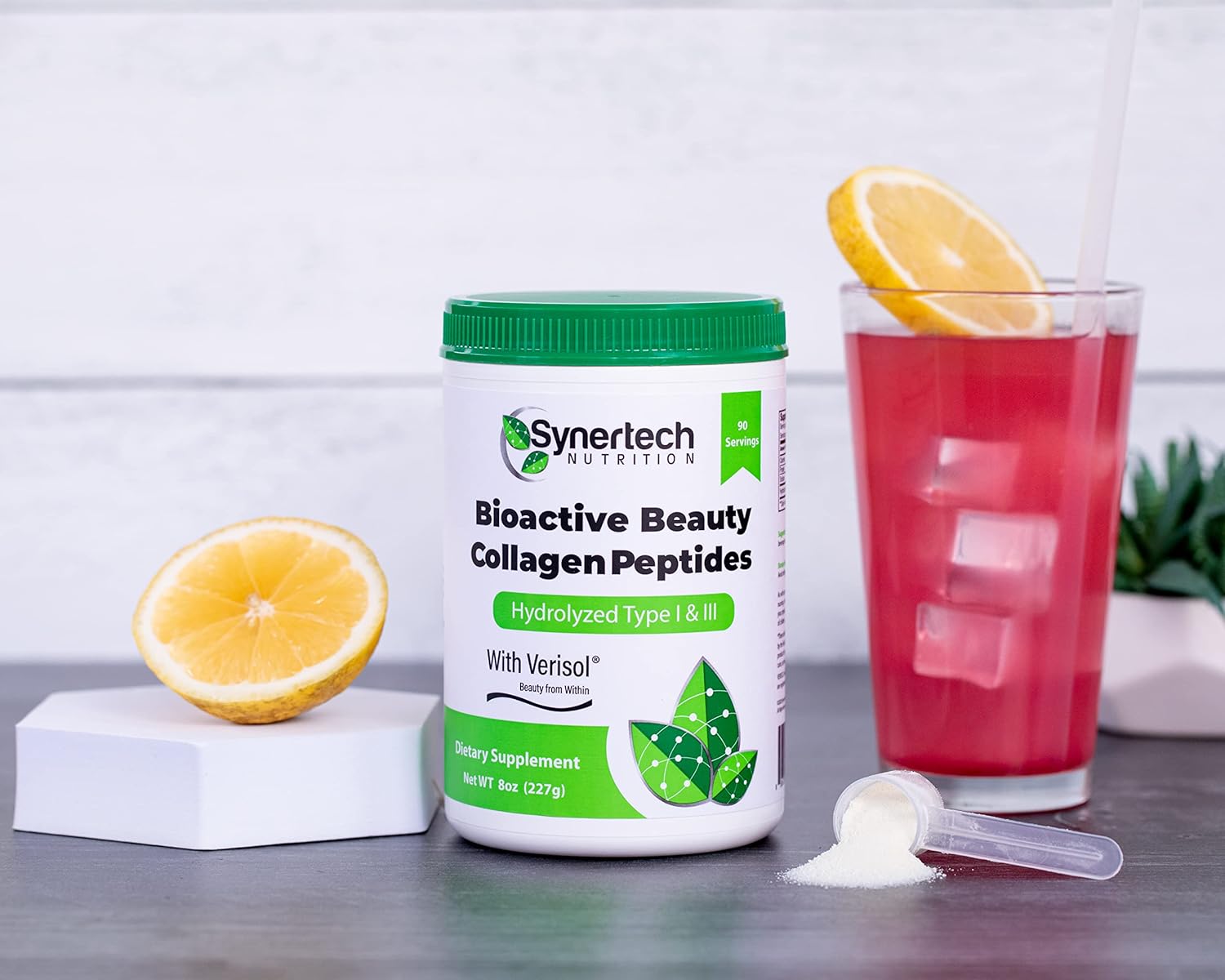 90 Servings of SYNERTECH NUTRITION Bioactive Collagen Peptides Powder - Type I & III with VERISOL - Non-GMO, Grass Fed, Gluten Free, Keto-Friendly
