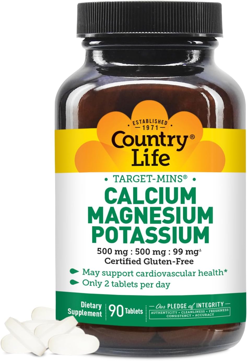 90 Tablets of Country Life Calcium Magnesium Potassium Supplement for Bone and Muscle Health