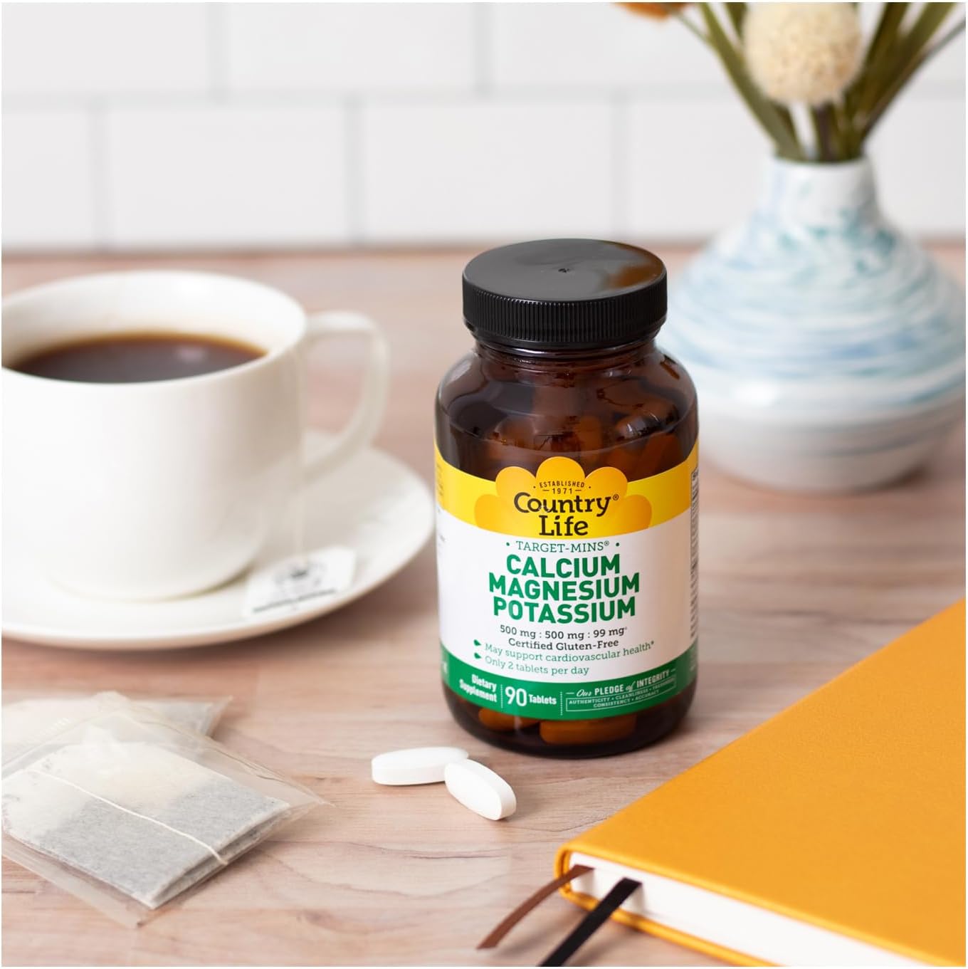 90 Tablets of Country Life Calcium Magnesium Potassium Supplement for Bone and Muscle Health