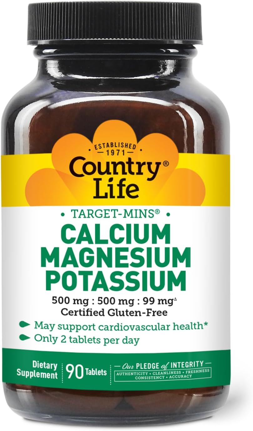 90 Tablets of Country Life Calcium Magnesium Potassium Supplement for Bone and Muscle Health