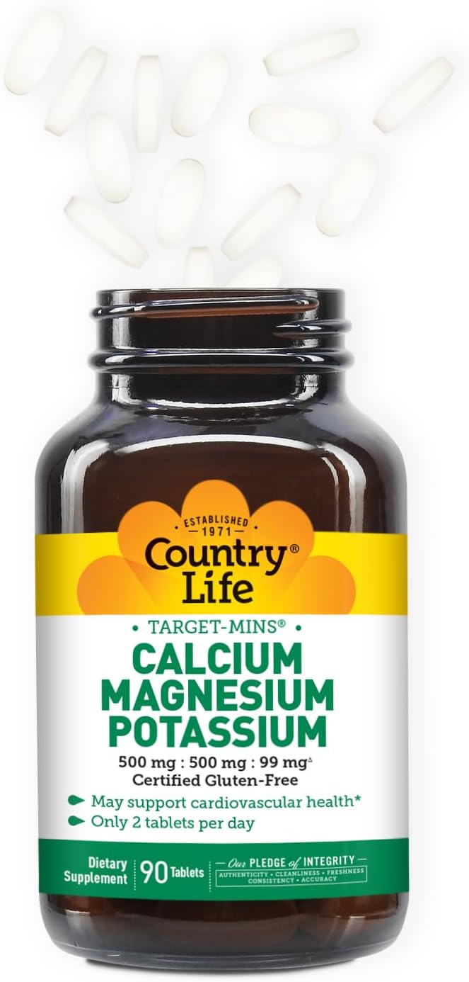90 Tablets of Country Life Calcium Magnesium Potassium Supplement for Bone and Muscle Health