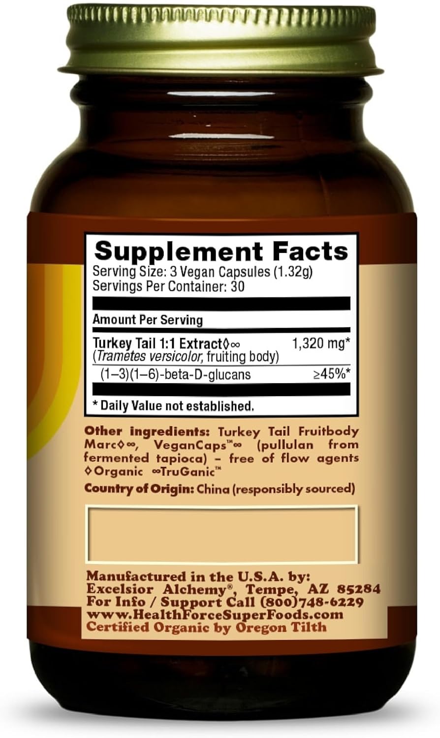90 Vegan Capsules of HealthForce SuperFoods Turkey Tail Supplement