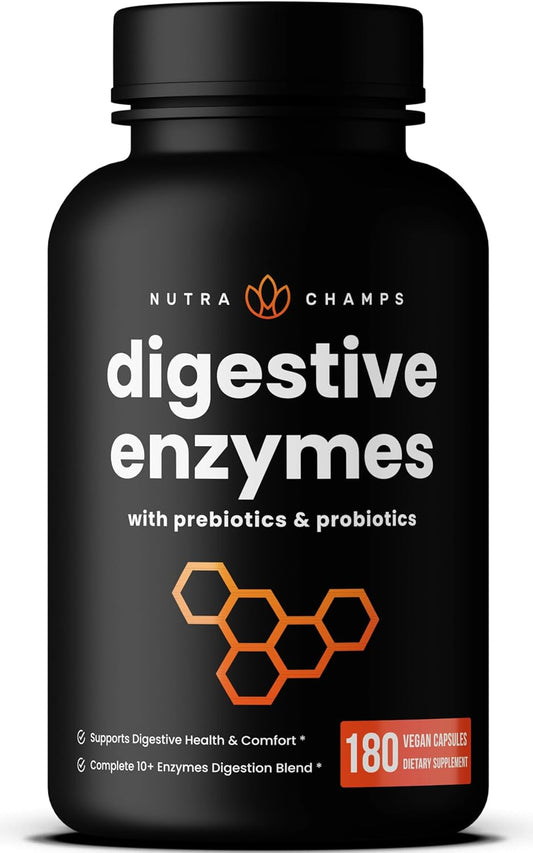 90 Vegan Capsules of NutraChamps Digestive Enzymes, Probiotics, Prebiotics, and Bromelain for Optimal Gut Health in Women and Men - BoostGo Australia
