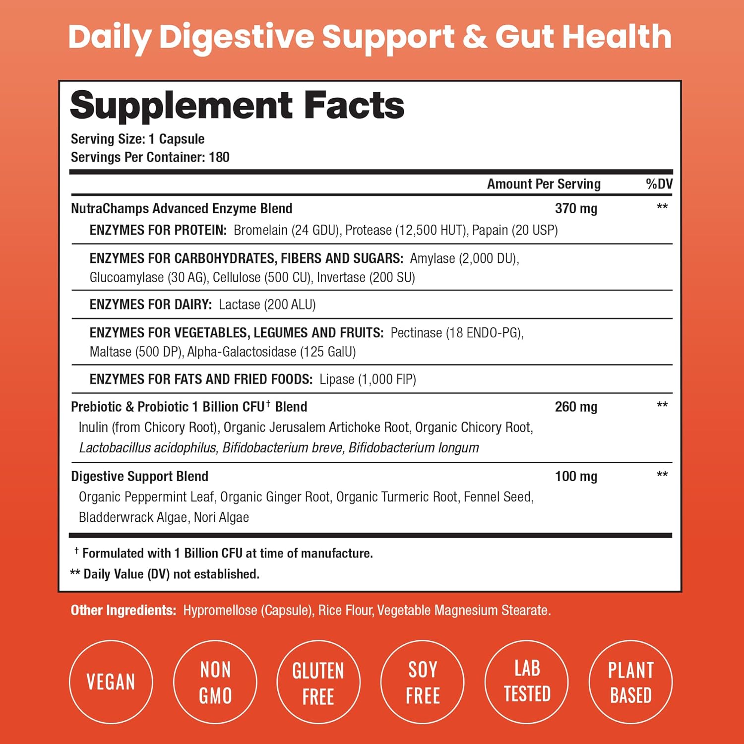 90 Vegan Capsules of NutraChamps Digestive Enzymes, Probiotics, Prebiotics, and Bromelain for Optimal Gut Health in Women and Men - BoostGo Australia