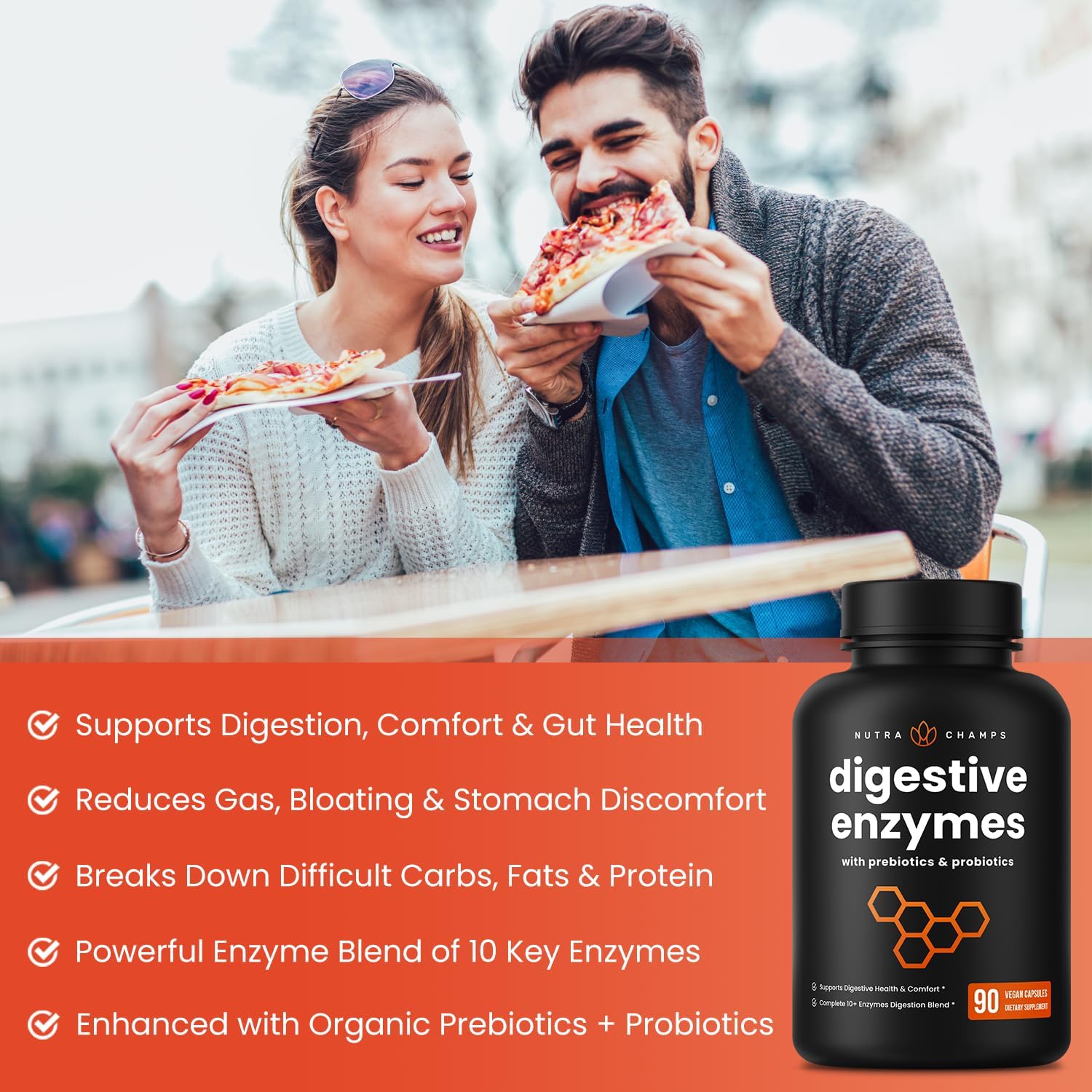 90 Vegan Capsules of NutraChamps Digestive Enzymes, Probiotics, Prebiotics, and Bromelain for Optimal Gut Health in Women and Men - BoostGo Australia
