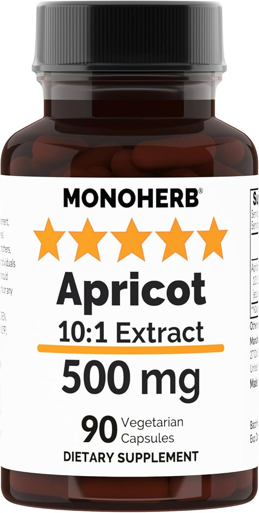 90 Vegetarian Capsules of MONOHERB Apricot Extract 500 mg - Natural Antioxidant Support Supplement