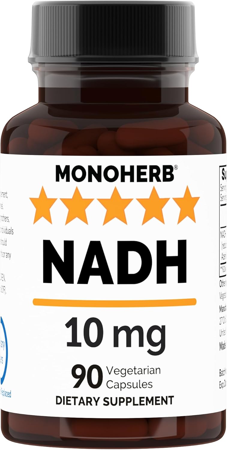 90 Vegetarian Capsules of MONOHERB NADH 10 mg - Powerful Reduced Nicotinamide Adenine Dinucleotide Supplement