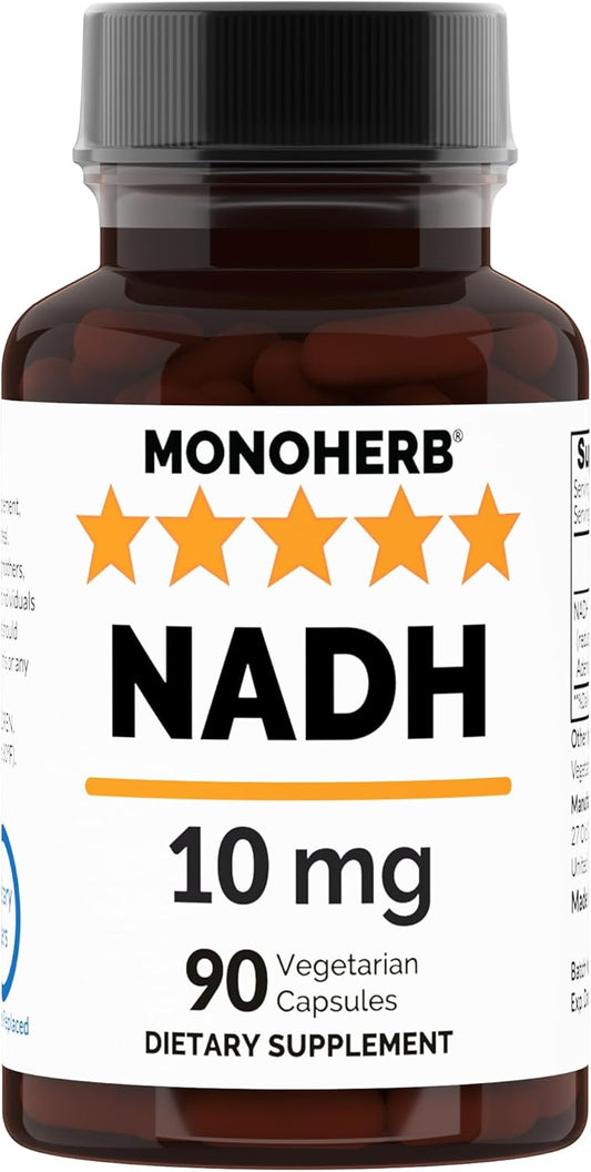 90 Vegetarian Capsules of MONOHERB NADH 10 mg - Powerful Reduced Nicotinamide Adenine Dinucleotide Supplement