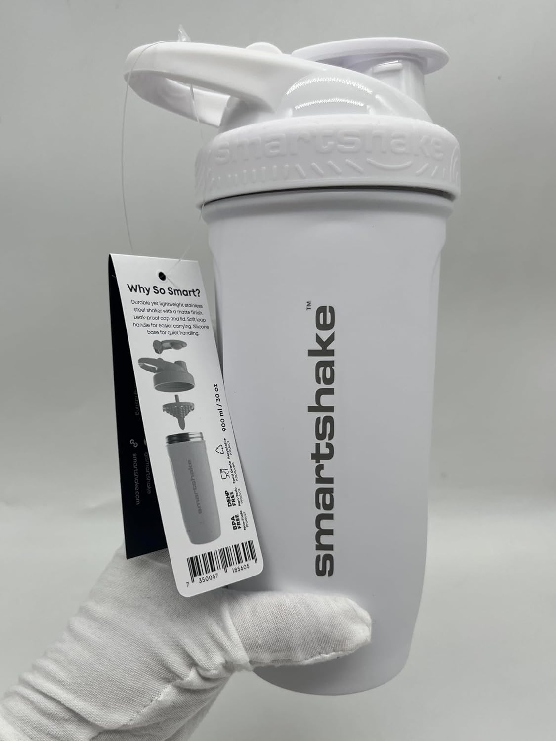 900 ml Stainless Steel Protein Shaker Bottle with Leakproof Lid - BPA Free - White Color - Unisex - 30 oz Capacity