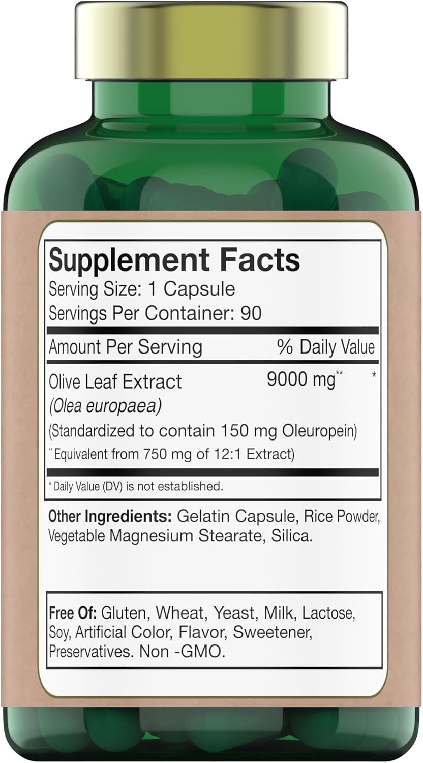9000 MG Olive Leaf Extract Capsules - 90 Count | High Oleuropein Content | Antioxidant Rich with Polyphenols | Non-GMO | Made in USA - BoostGo Australia