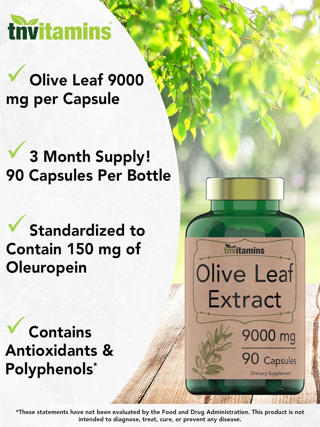9000 MG Olive Leaf Extract Capsules - 90 Count | High Oleuropein Content | Antioxidant Rich with Polyphenols | Non-GMO | Made in USA - BoostGo Australia