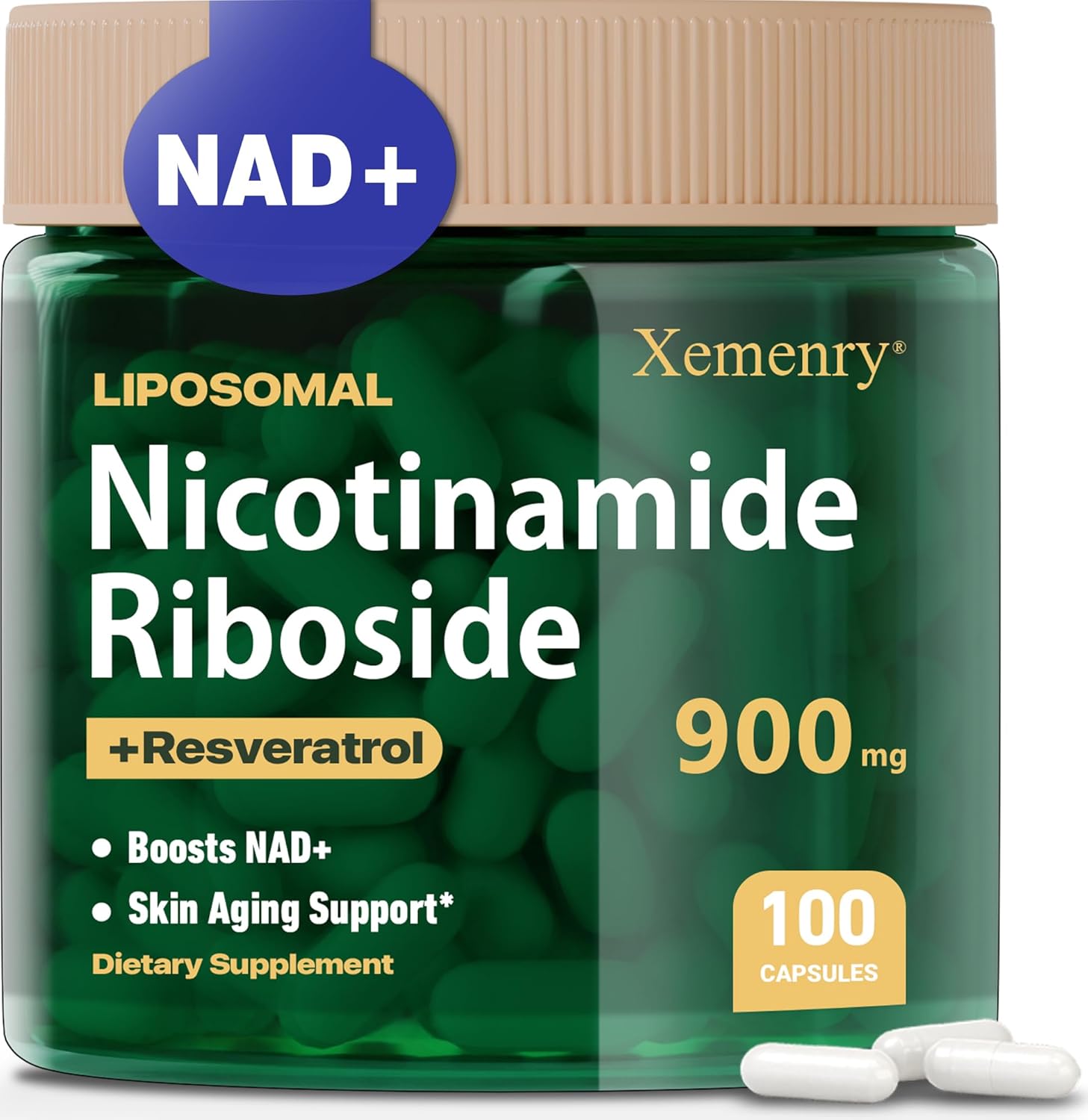 900mg Liposomal Nicotinamide Riboside NAD+ Supplement - Anti-Aging, Energy, Focus - 100 Capsules, 50 Day Supply