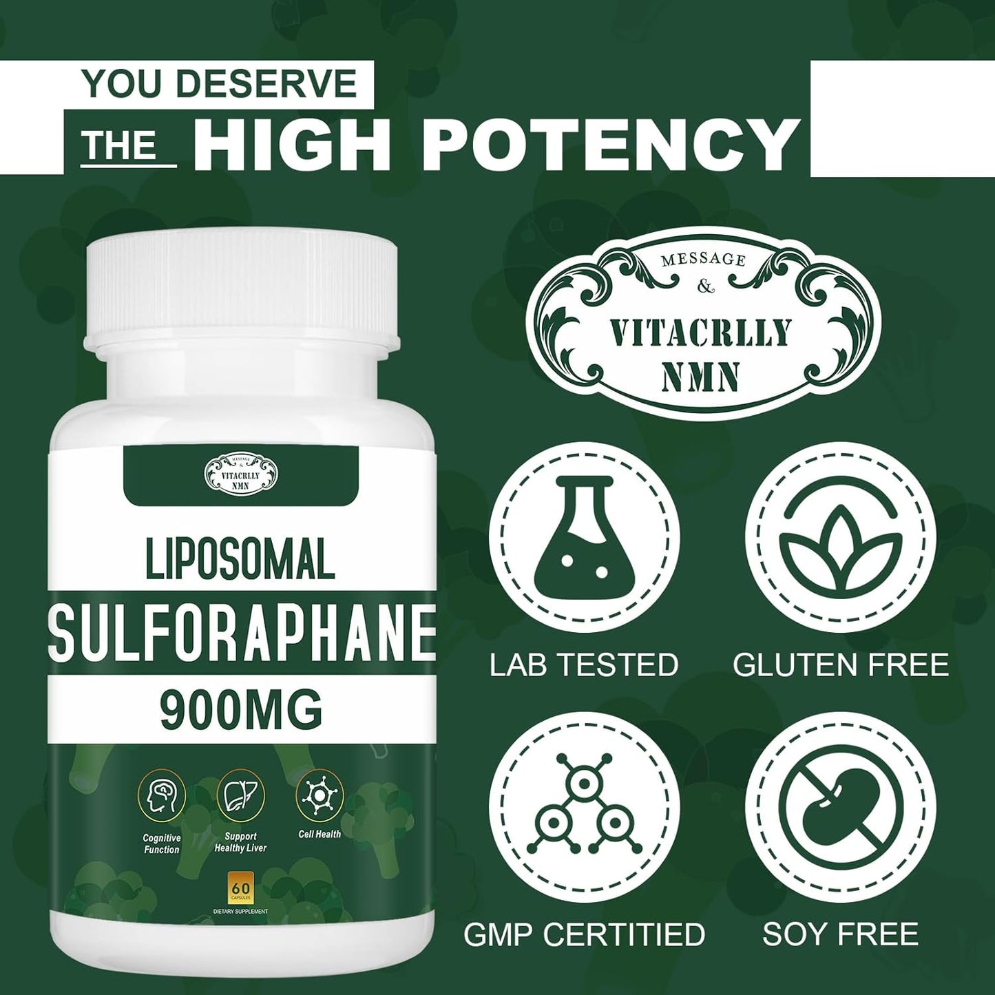 900MG Liposomal Sulforaphane Supplement - Broccoli Extract Liver Health Capsules - Antioxidant, Digestion & Cellular Support
