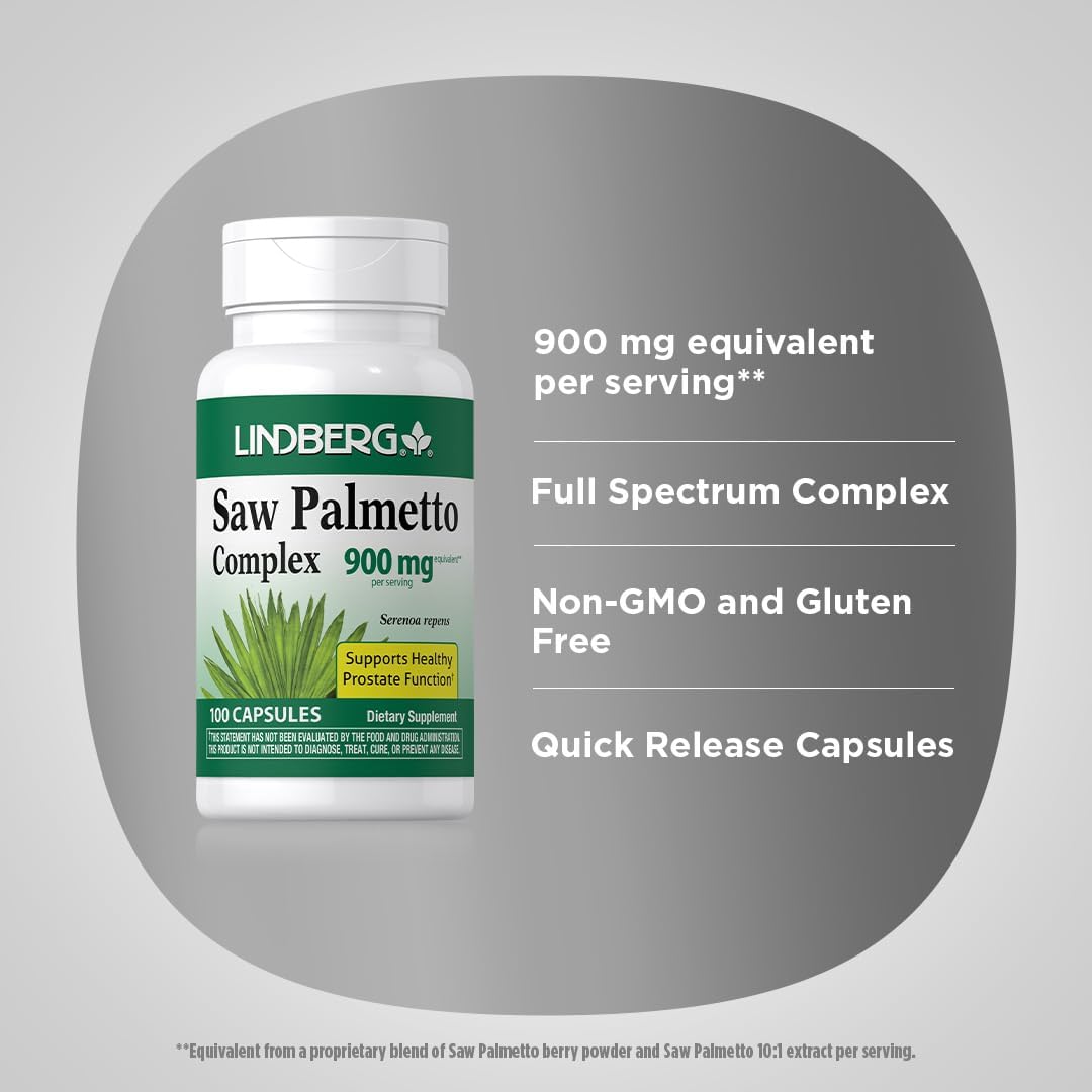 900mg Saw Palmetto Extract Capsules for Men and Women - Non-GMO & Gluten Free - 100 Count